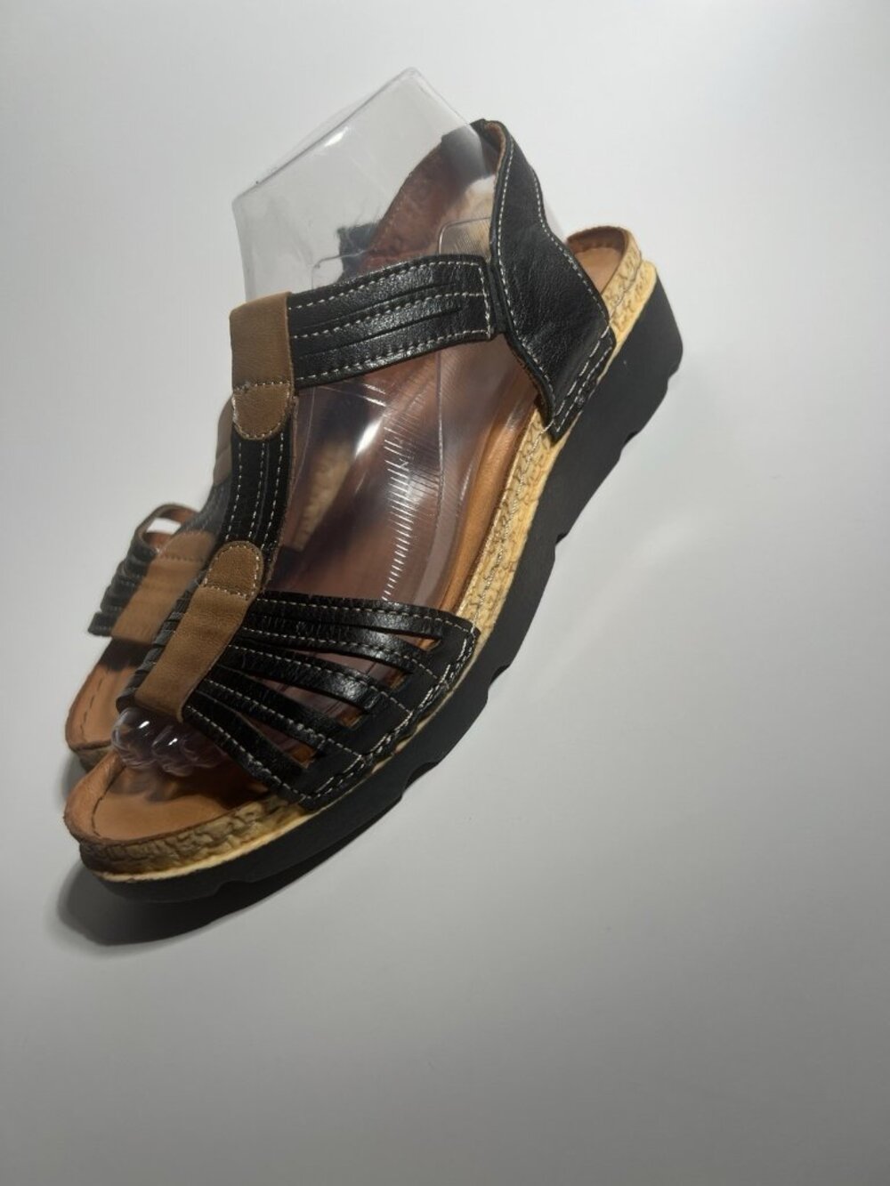 Spring Step Leather Strappy Wedge Sandals Black Brown Women’s EU 38 US 7.5 - Picture 11 of 11